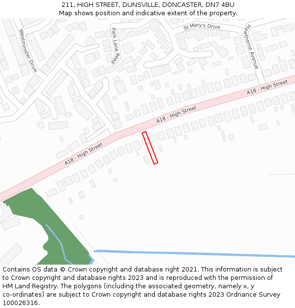 211, HIGH STREET, DUNSVILLE, DONCASTER, DN7 4BU: Location map and indicative extent of plot