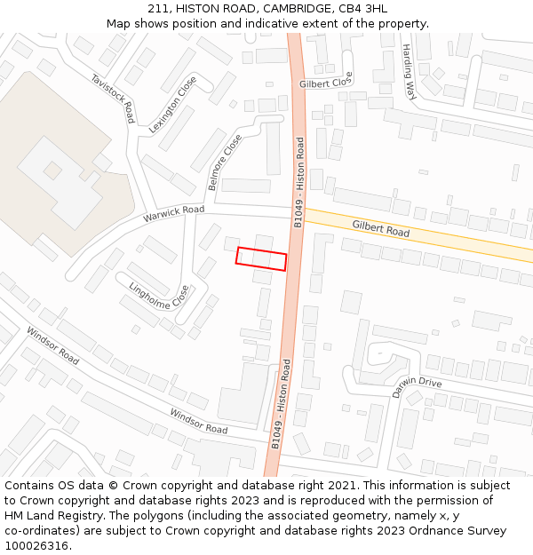 211, HISTON ROAD, CAMBRIDGE, CB4 3HL: Location map and indicative extent of plot