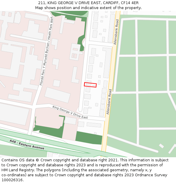 211, KING GEORGE V DRIVE EAST, CARDIFF, CF14 4ER: Location map and indicative extent of plot