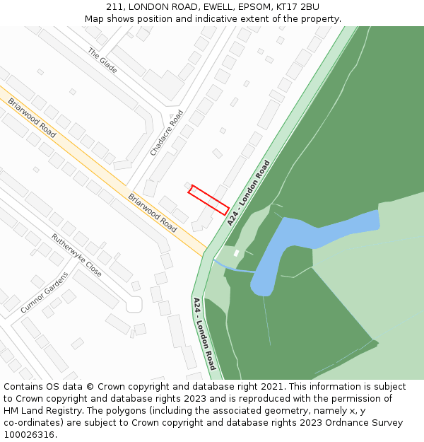 211, LONDON ROAD, EWELL, EPSOM, KT17 2BU: Location map and indicative extent of plot