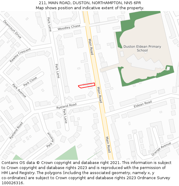 211, MAIN ROAD, DUSTON, NORTHAMPTON, NN5 6PR: Location map and indicative extent of plot