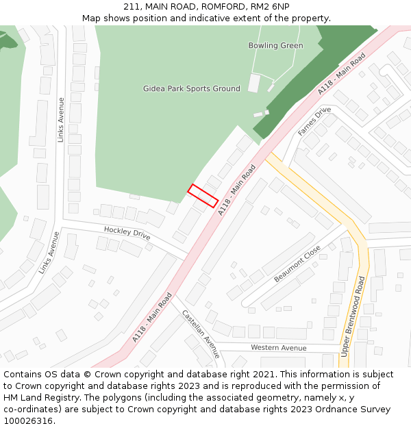 211, MAIN ROAD, ROMFORD, RM2 6NP: Location map and indicative extent of plot