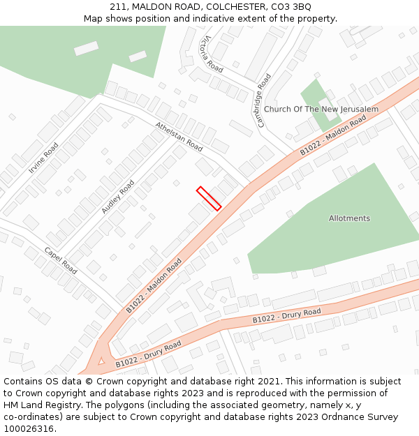 211, MALDON ROAD, COLCHESTER, CO3 3BQ: Location map and indicative extent of plot