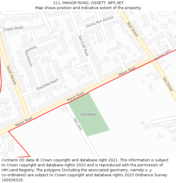 211, MANOR ROAD, OSSETT, WF5 0ET: Location map and indicative extent of plot