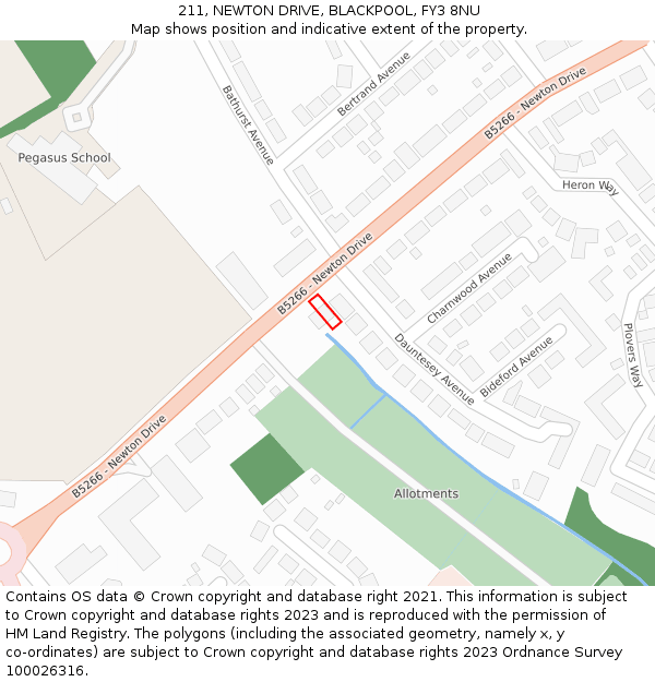 211, NEWTON DRIVE, BLACKPOOL, FY3 8NU: Location map and indicative extent of plot