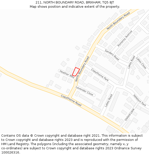 211, NORTH BOUNDARY ROAD, BRIXHAM, TQ5 8JT: Location map and indicative extent of plot