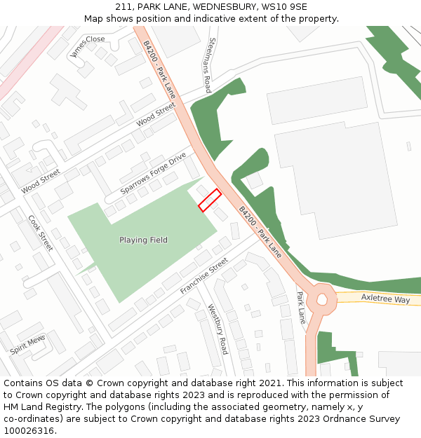 211, PARK LANE, WEDNESBURY, WS10 9SE: Location map and indicative extent of plot