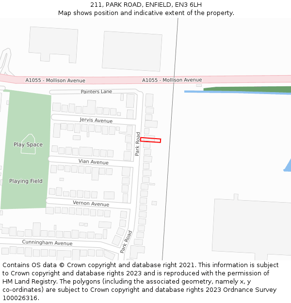211, PARK ROAD, ENFIELD, EN3 6LH: Location map and indicative extent of plot