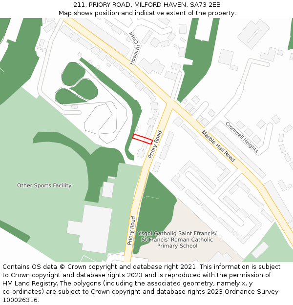 211, PRIORY ROAD, MILFORD HAVEN, SA73 2EB: Location map and indicative extent of plot