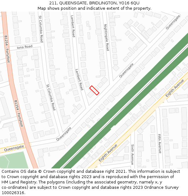 211, QUEENSGATE, BRIDLINGTON, YO16 6QU: Location map and indicative extent of plot