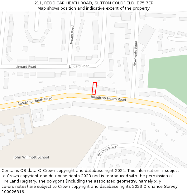 211, REDDICAP HEATH ROAD, SUTTON COLDFIELD, B75 7EP: Location map and indicative extent of plot
