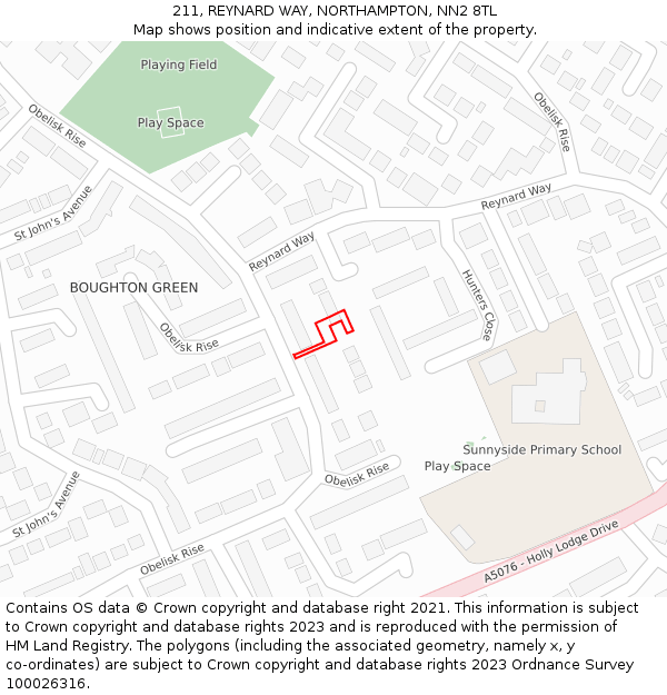 211, REYNARD WAY, NORTHAMPTON, NN2 8TL: Location map and indicative extent of plot
