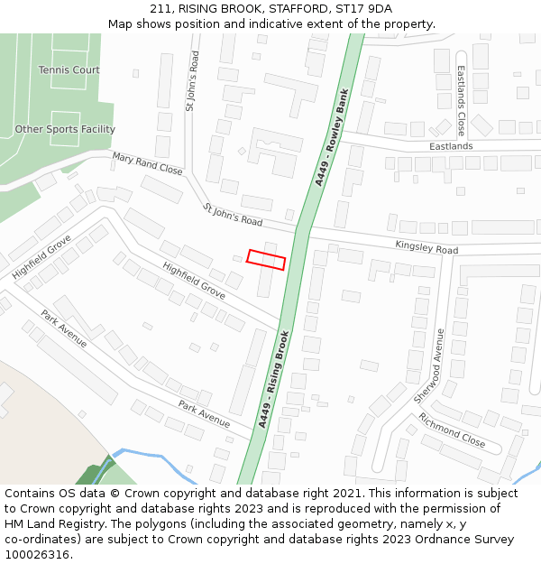 211, RISING BROOK, STAFFORD, ST17 9DA: Location map and indicative extent of plot