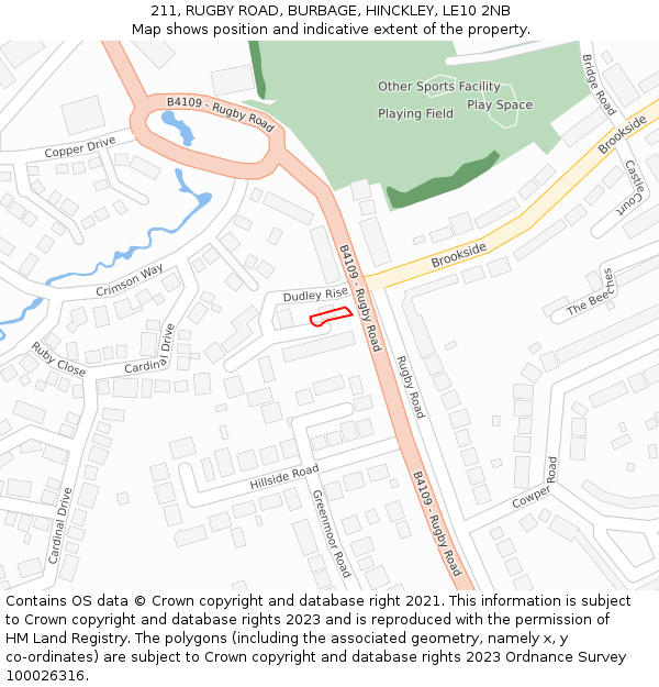 211, RUGBY ROAD, BURBAGE, HINCKLEY, LE10 2NB: Location map and indicative extent of plot