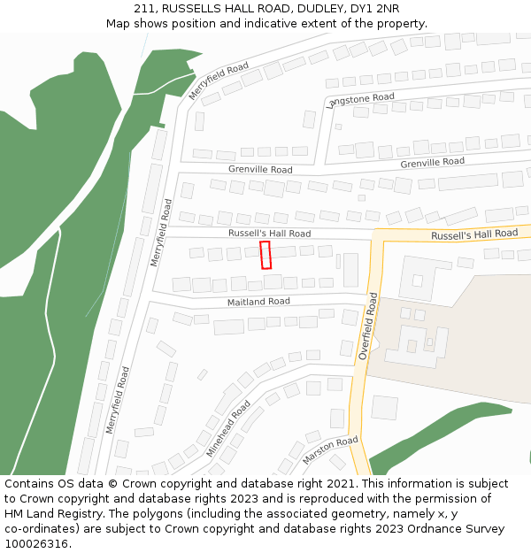 211, RUSSELLS HALL ROAD, DUDLEY, DY1 2NR: Location map and indicative extent of plot