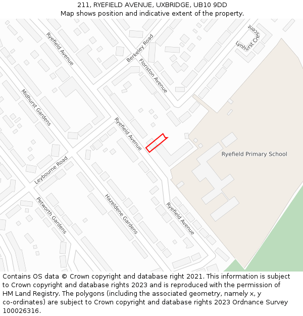 211, RYEFIELD AVENUE, UXBRIDGE, UB10 9DD: Location map and indicative extent of plot