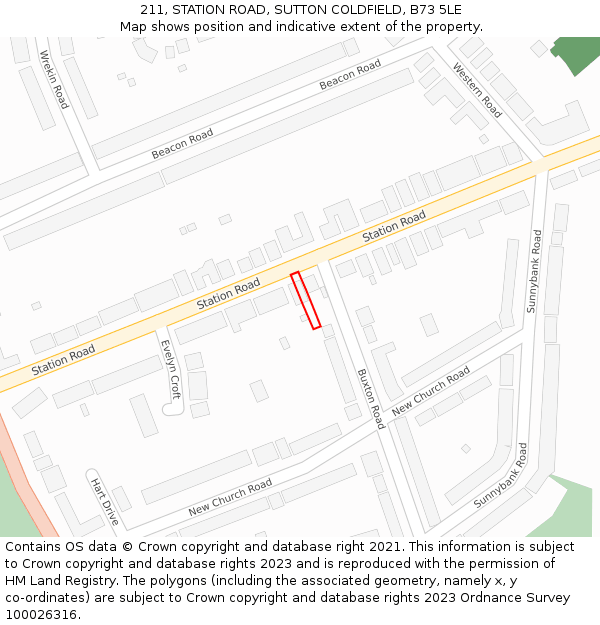 211, STATION ROAD, SUTTON COLDFIELD, B73 5LE: Location map and indicative extent of plot