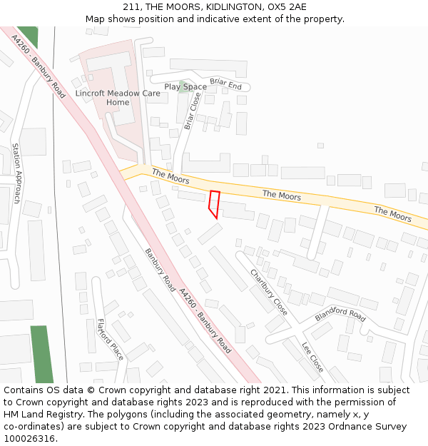 211, THE MOORS, KIDLINGTON, OX5 2AE: Location map and indicative extent of plot