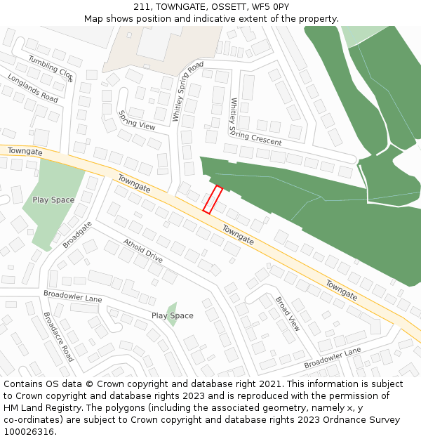 211, TOWNGATE, OSSETT, WF5 0PY: Location map and indicative extent of plot