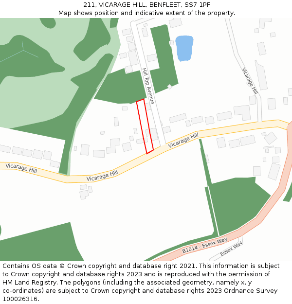 211, VICARAGE HILL, BENFLEET, SS7 1PF: Location map and indicative extent of plot