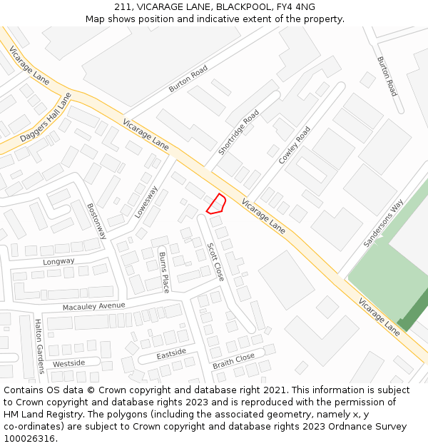 211, VICARAGE LANE, BLACKPOOL, FY4 4NG: Location map and indicative extent of plot