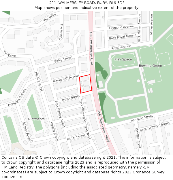 211, WALMERSLEY ROAD, BURY, BL9 5DF: Location map and indicative extent of plot