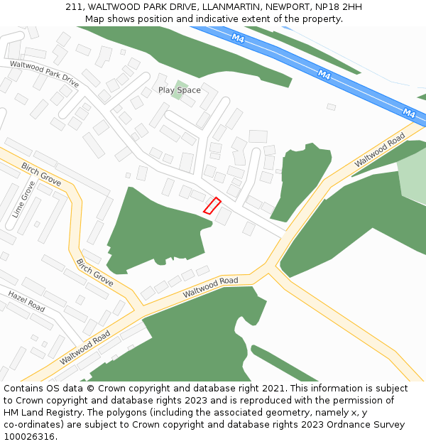 211, WALTWOOD PARK DRIVE, LLANMARTIN, NEWPORT, NP18 2HH: Location map and indicative extent of plot