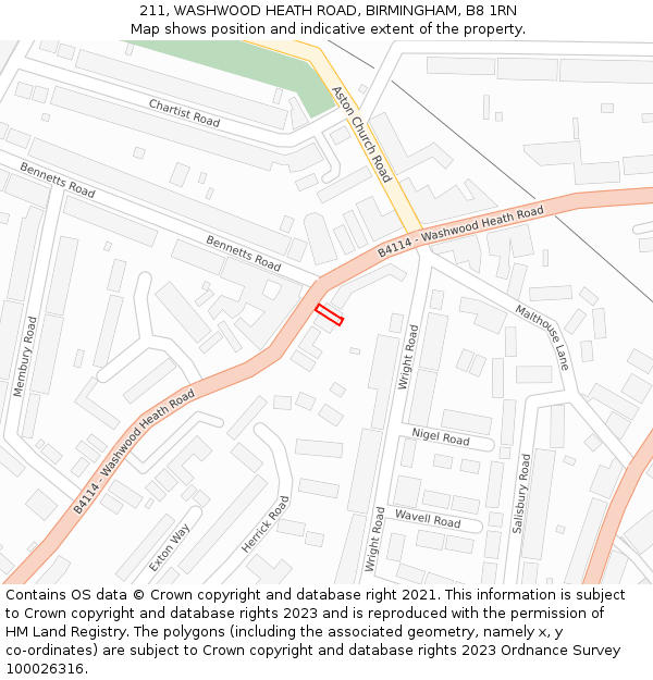 211, WASHWOOD HEATH ROAD, BIRMINGHAM, B8 1RN: Location map and indicative extent of plot