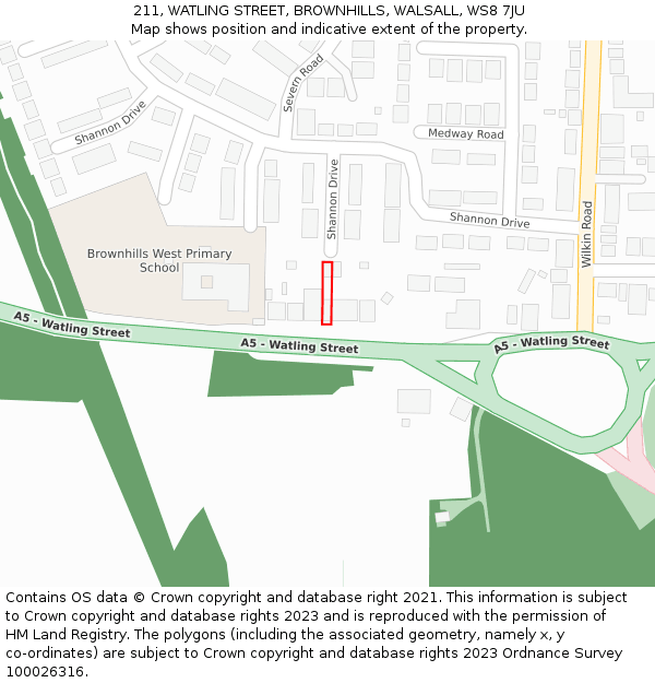 211, WATLING STREET, BROWNHILLS, WALSALL, WS8 7JU: Location map and indicative extent of plot