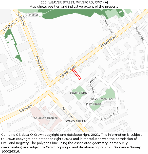 211, WEAVER STREET, WINSFORD, CW7 4AJ: Location map and indicative extent of plot