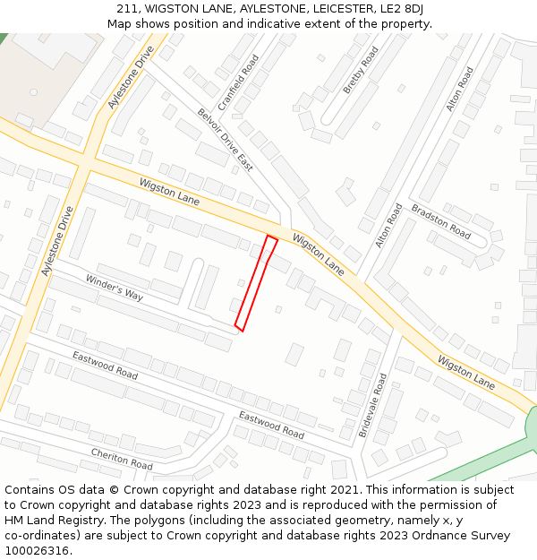211, WIGSTON LANE, AYLESTONE, LEICESTER, LE2 8DJ: Location map and indicative extent of plot