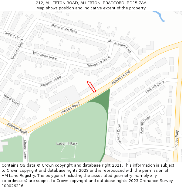 212, ALLERTON ROAD, ALLERTON, BRADFORD, BD15 7AA: Location map and indicative extent of plot