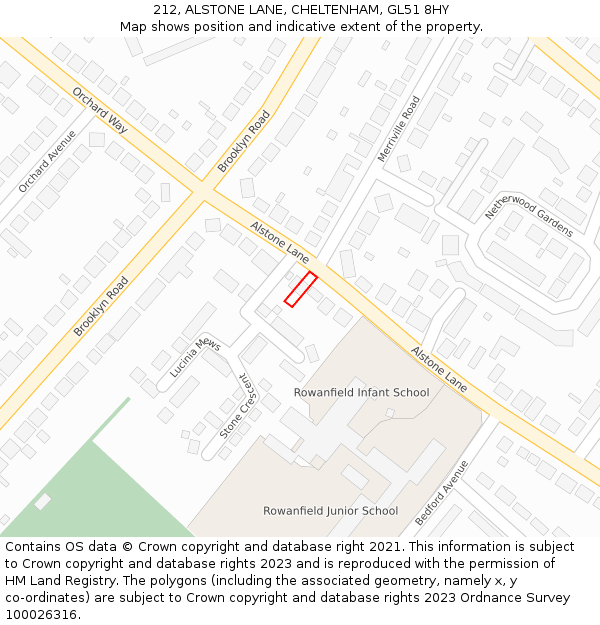 212, ALSTONE LANE, CHELTENHAM, GL51 8HY: Location map and indicative extent of plot