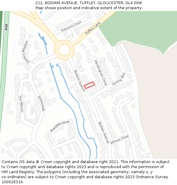 212, BODIAM AVENUE, TUFFLEY, GLOUCESTER, GL4 0XW: Location map and indicative extent of plot