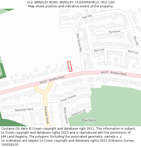 212, BRADLEY ROAD, BRADLEY, HUDDERSFIELD, HD2 1QD: Location map and indicative extent of plot