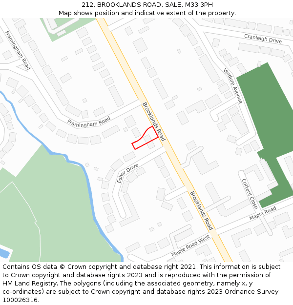 212, BROOKLANDS ROAD, SALE, M33 3PH: Location map and indicative extent of plot