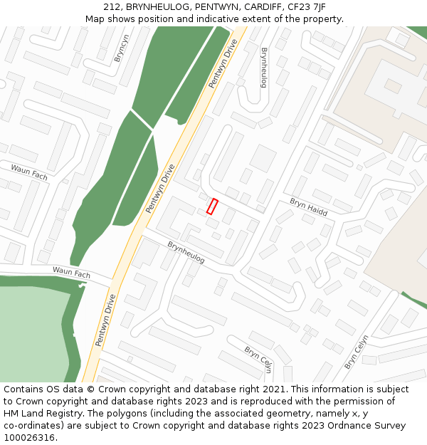 212, BRYNHEULOG, PENTWYN, CARDIFF, CF23 7JF: Location map and indicative extent of plot