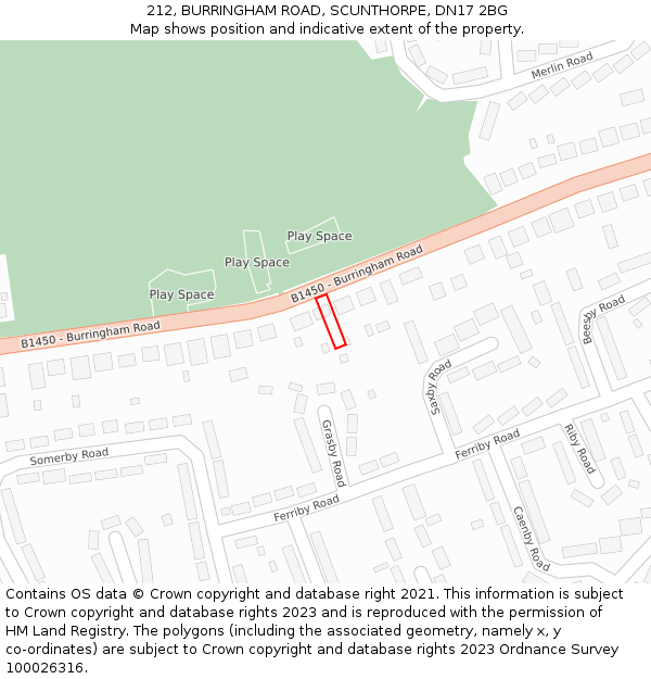 212, BURRINGHAM ROAD, SCUNTHORPE, DN17 2BG: Location map and indicative extent of plot