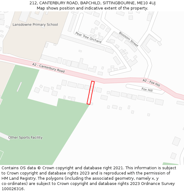 212, CANTERBURY ROAD, BAPCHILD, SITTINGBOURNE, ME10 4UJ: Location map and indicative extent of plot