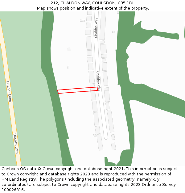 212, CHALDON WAY, COULSDON, CR5 1DH: Location map and indicative extent of plot