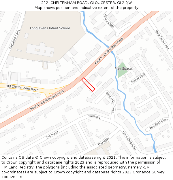 212, CHELTENHAM ROAD, GLOUCESTER, GL2 0JW: Location map and indicative extent of plot