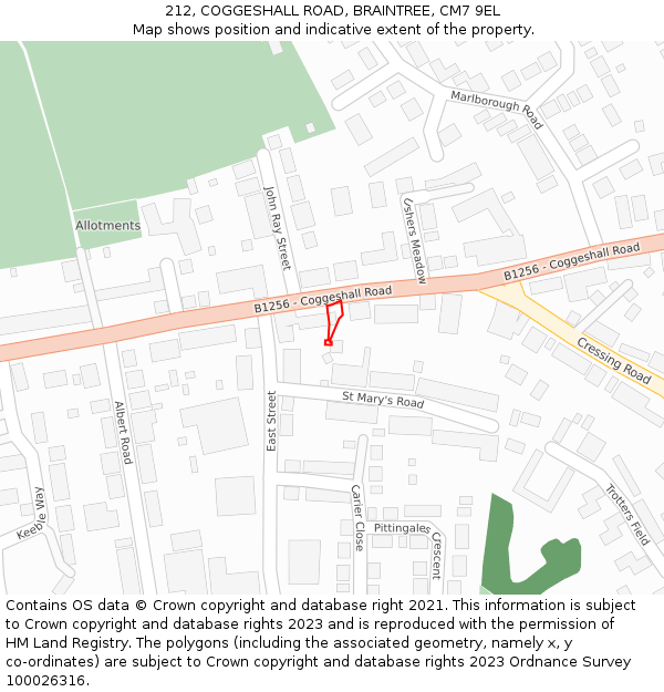 212, COGGESHALL ROAD, BRAINTREE, CM7 9EL: Location map and indicative extent of plot