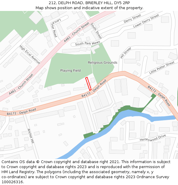 212, DELPH ROAD, BRIERLEY HILL, DY5 2RP: Location map and indicative extent of plot