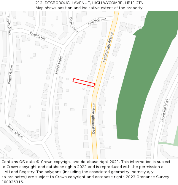 212, DESBOROUGH AVENUE, HIGH WYCOMBE, HP11 2TN: Location map and indicative extent of plot