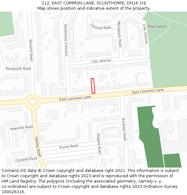 212, EAST COMMON LANE, SCUNTHORPE, DN16 1HJ: Location map and indicative extent of plot