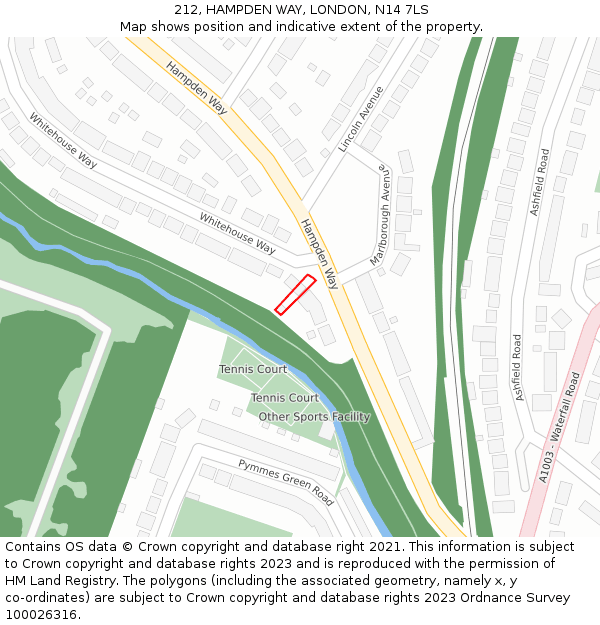 212, HAMPDEN WAY, LONDON, N14 7LS: Location map and indicative extent of plot