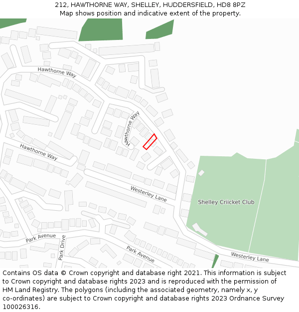 212, HAWTHORNE WAY, SHELLEY, HUDDERSFIELD, HD8 8PZ: Location map and indicative extent of plot