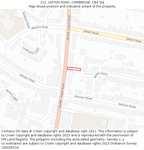 212, HISTON ROAD, CAMBRIDGE, CB4 3HJ: Location map and indicative extent of plot