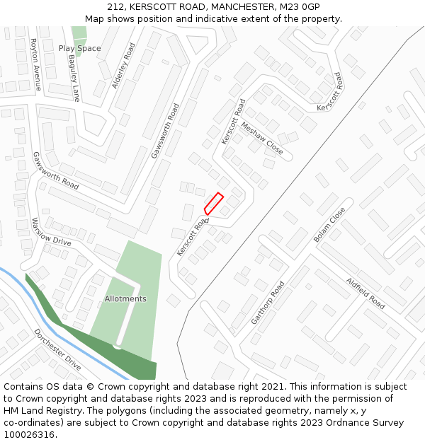 212, KERSCOTT ROAD, MANCHESTER, M23 0GP: Location map and indicative extent of plot