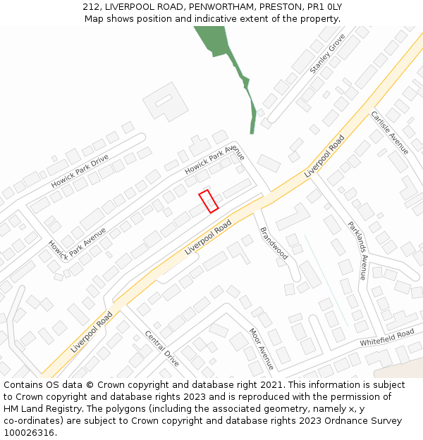 212, LIVERPOOL ROAD, PENWORTHAM, PRESTON, PR1 0LY: Location map and indicative extent of plot